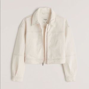 Abercrombie Cropped White Denim Jacket